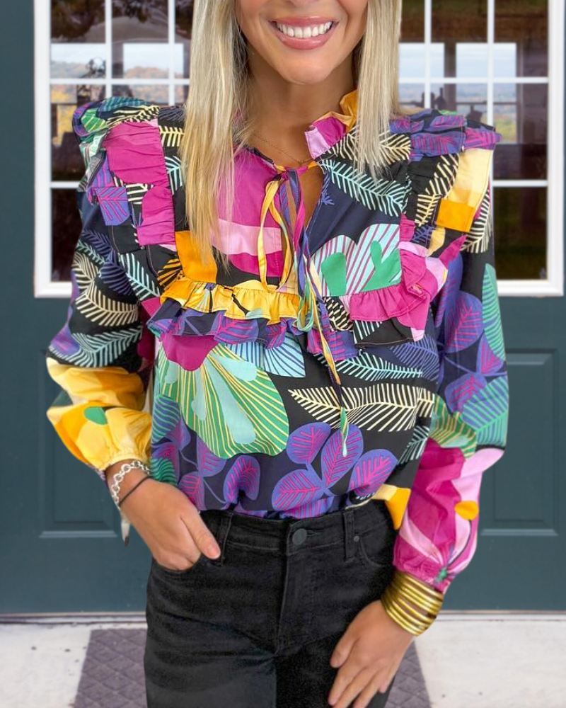 Colorful Ruffled Petal Neck Top