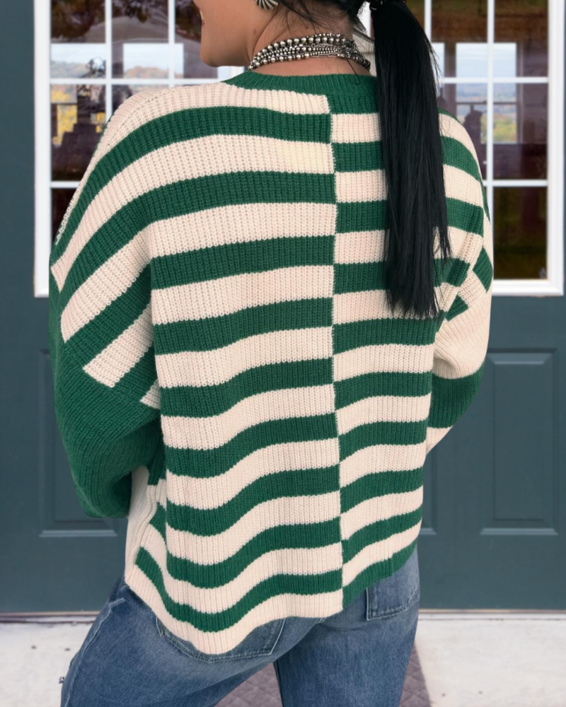 Colorblock Ribbed Crewneck Sweater