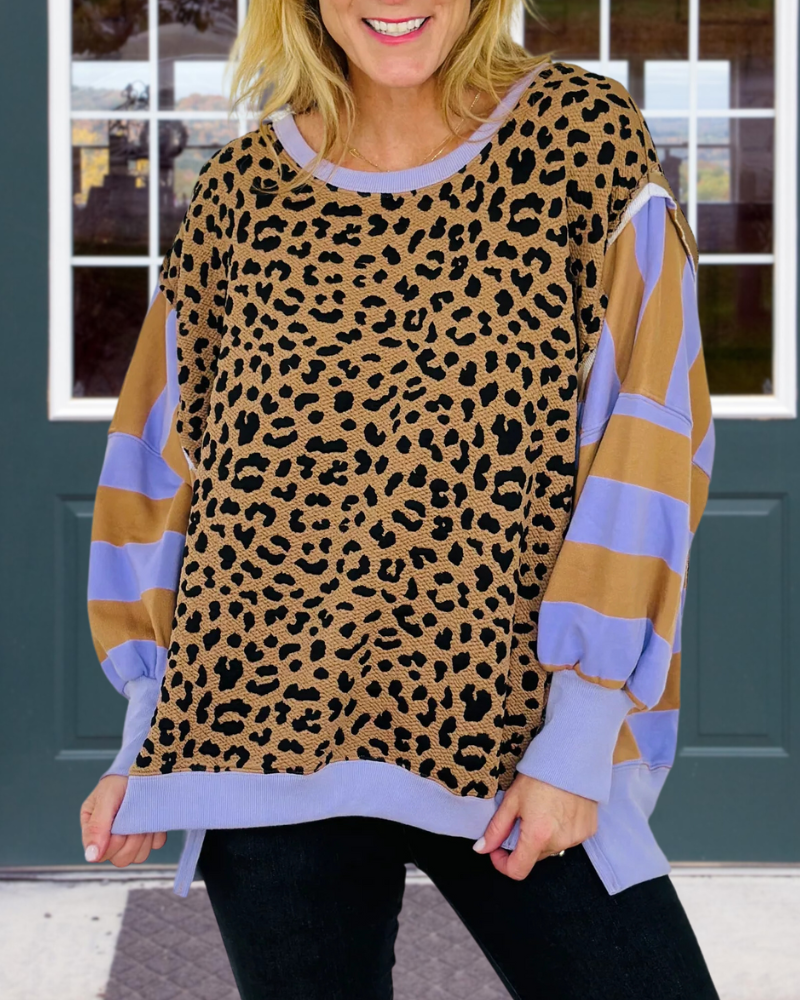 Oversized Leopard Striped Sweatshirt