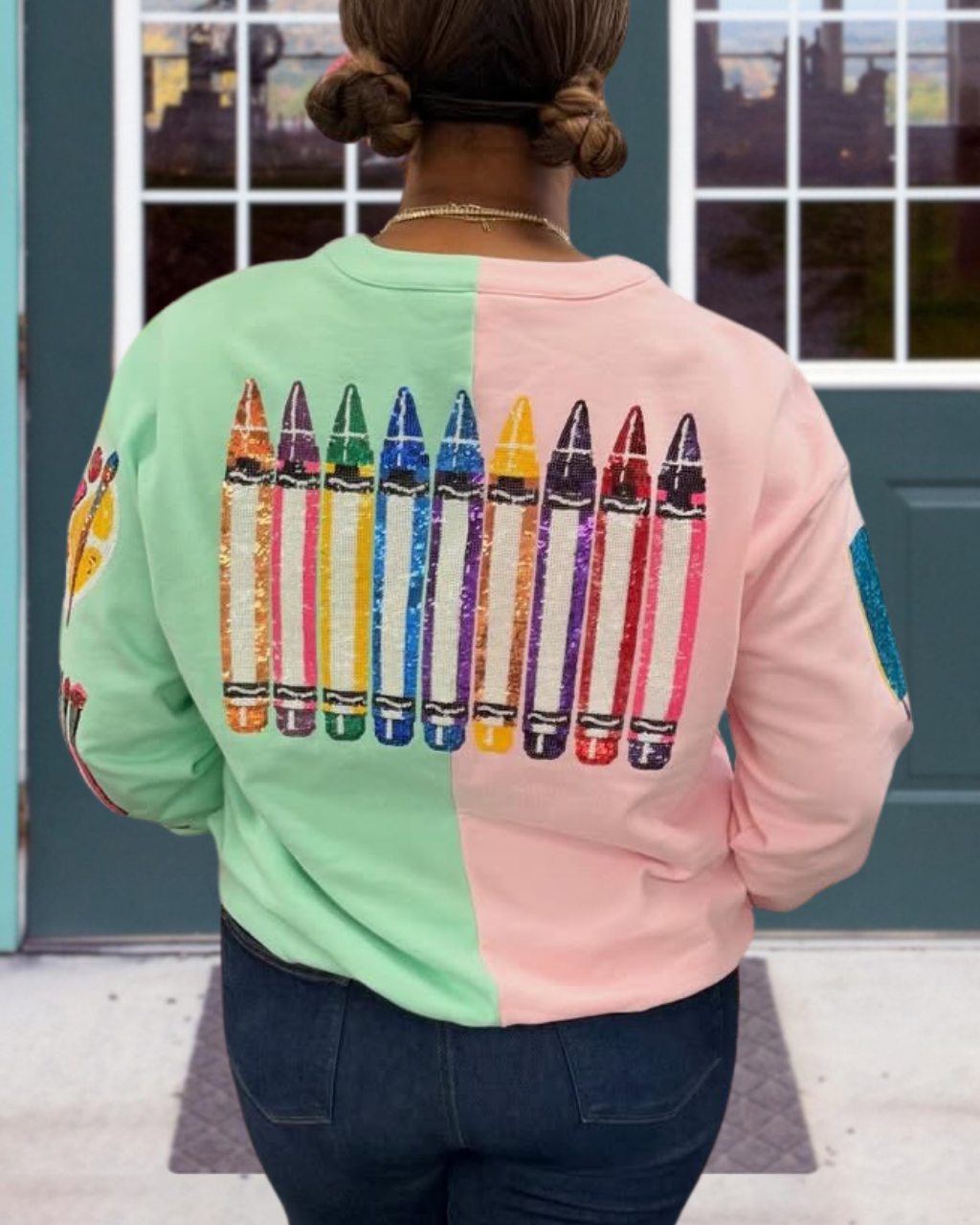 School Supplies Sequin Color-block Cardigan