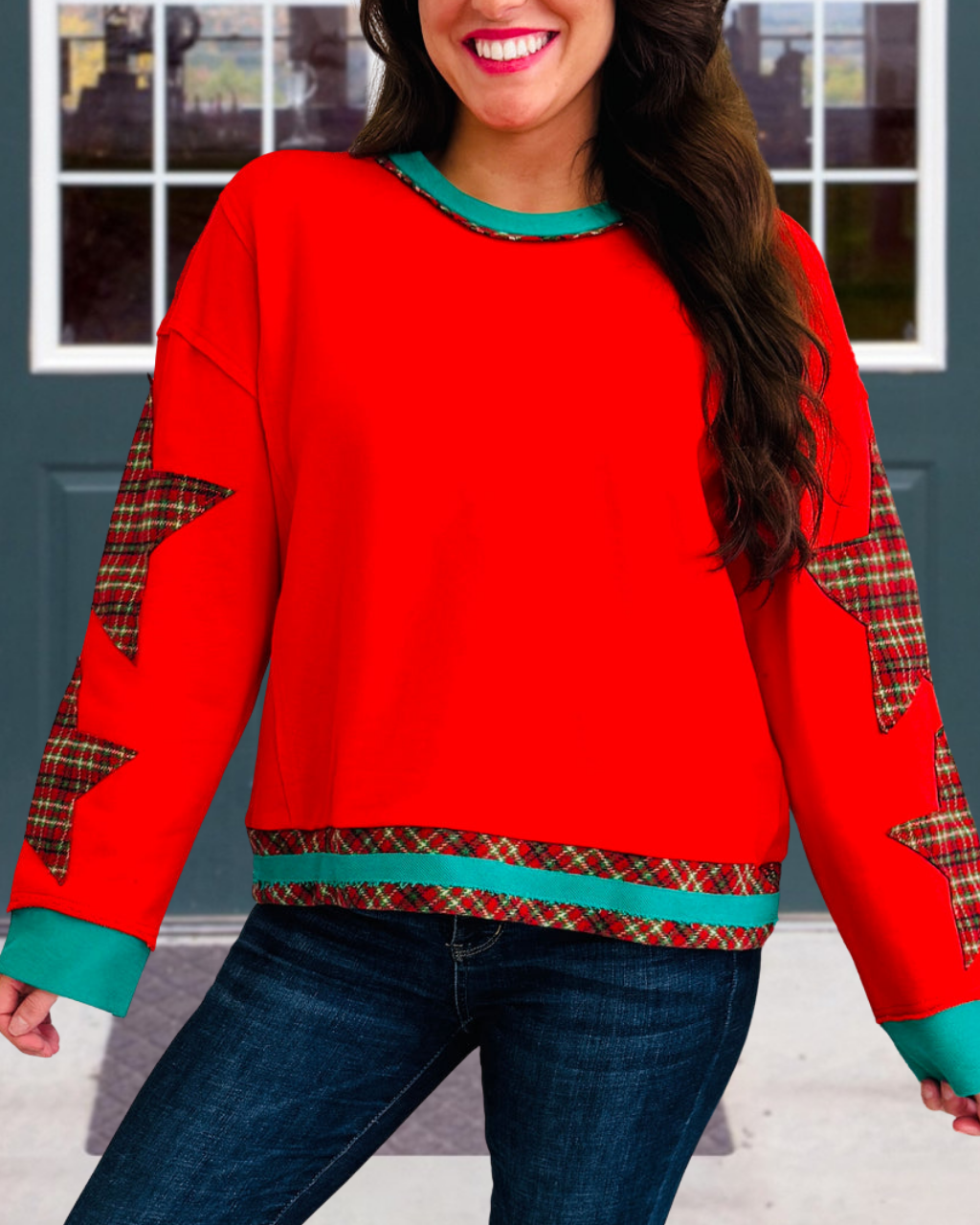 Star Appliqué Colorblock Pullover