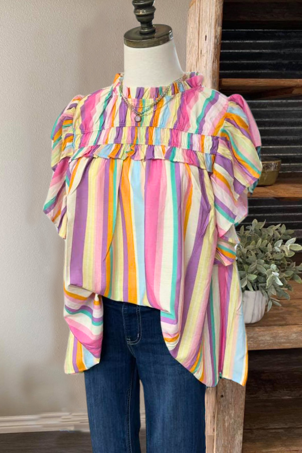 Rainbow Striped Ruffled Top