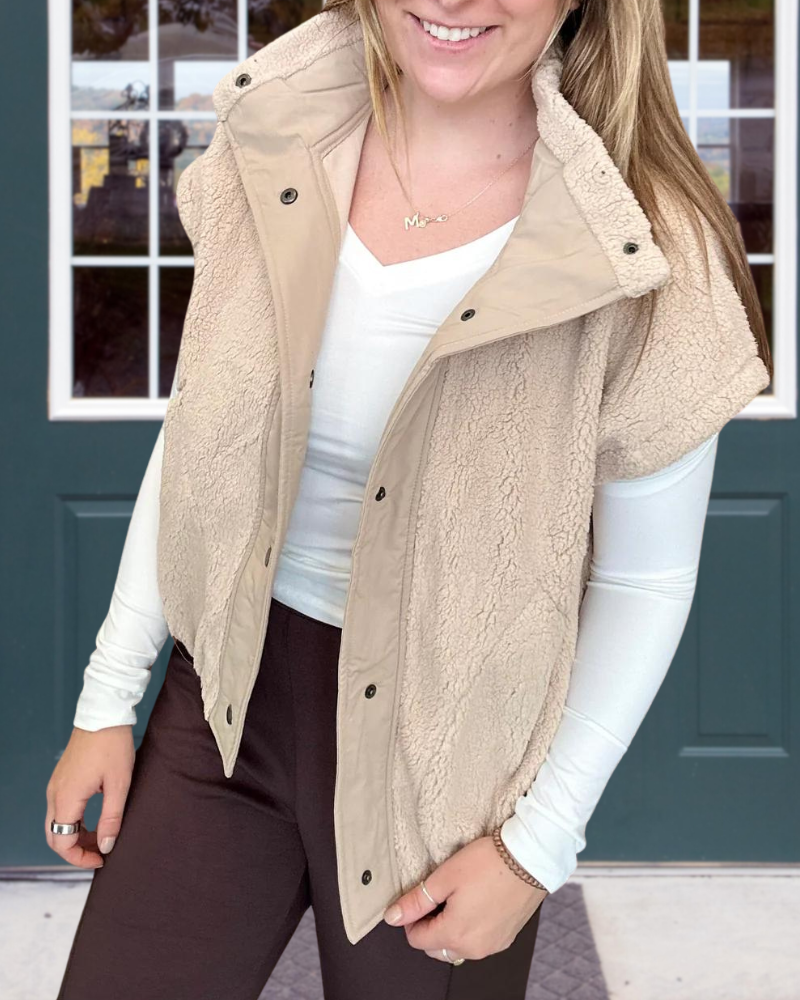 Fashionable Stand Collar Lambswool Vest