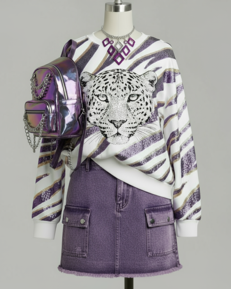 Leopard Print Dreamy Striped Pullover