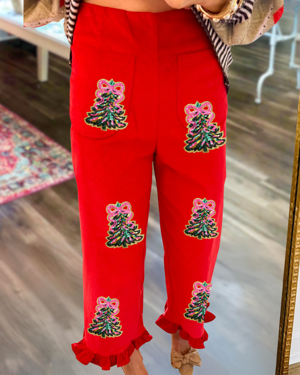 Sequin Christmas Tree Ruffle Pants