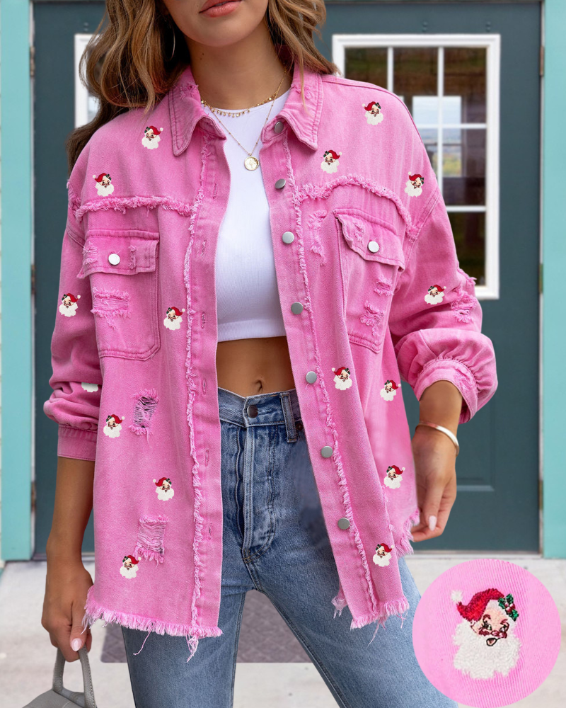 Cute Santa Claus Frayed Jacket
