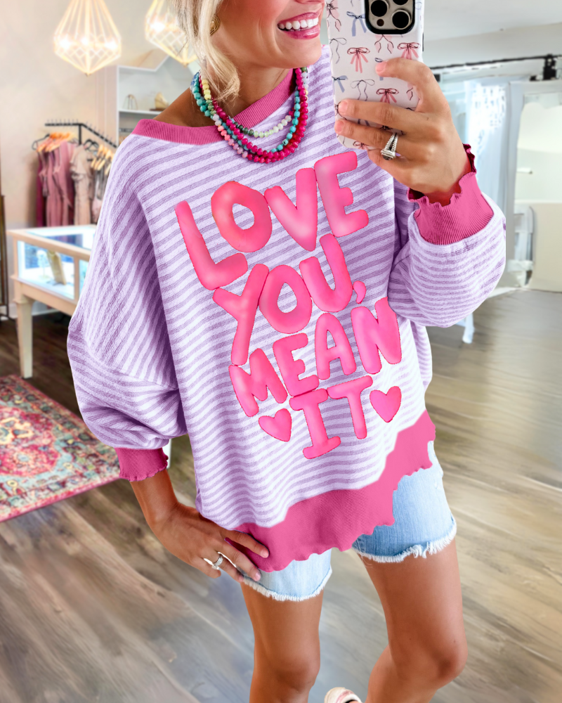 LOVE You Striped Contrast Sweatshirt