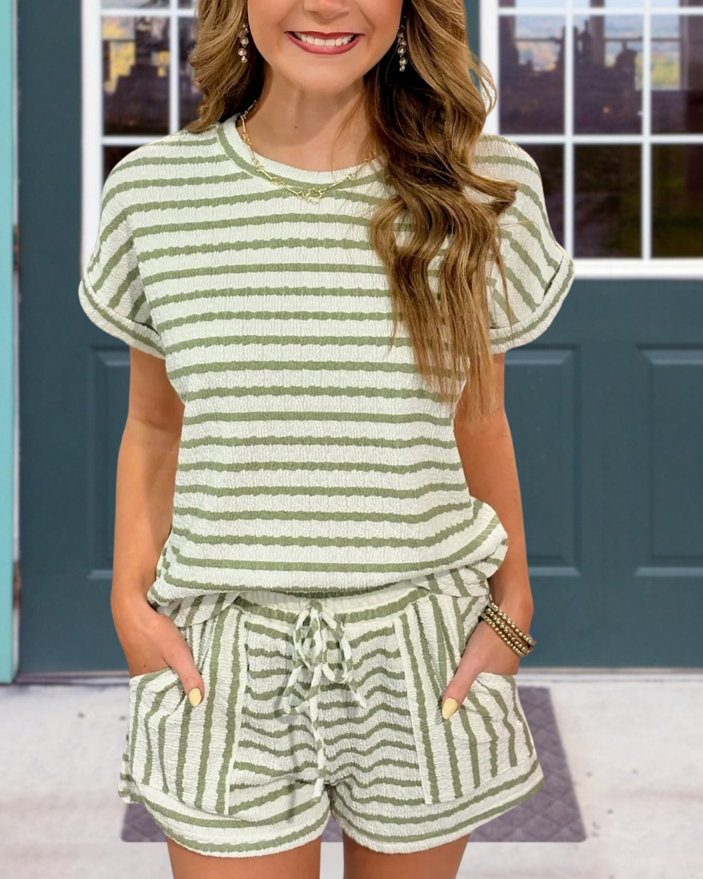 Casual Home Striped Shorts Set