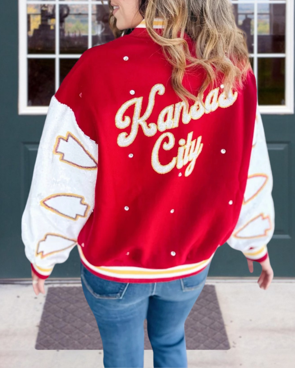 KC Logo Arrow Color-Block Sequins Jacket