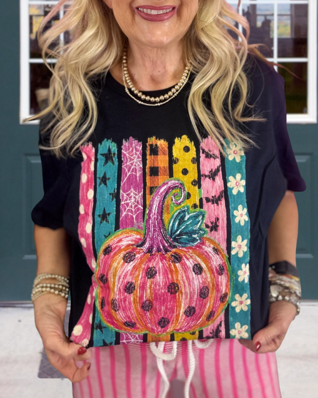 Colorful Brush Striped Pumpkin T-shirt