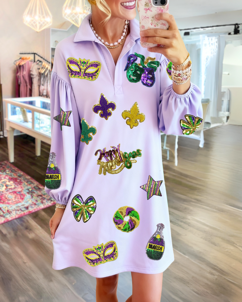 Mardi Gras Mixed Graphic Print Dress