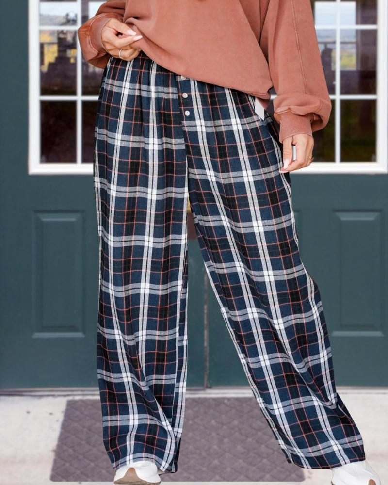 Trendy Plaid Wide-Leg Pants