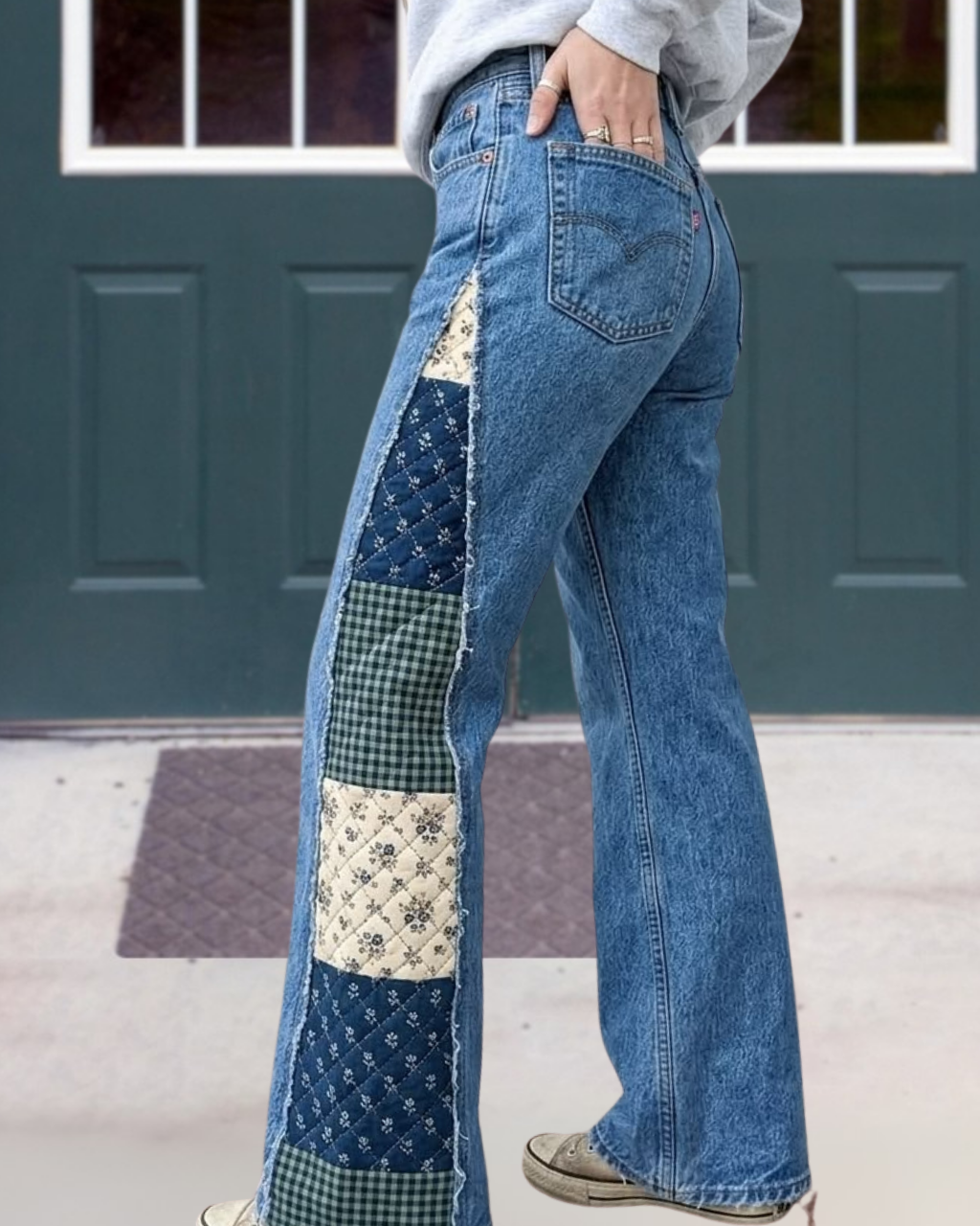 Patchwork Floral Plaid Quilted Jeans