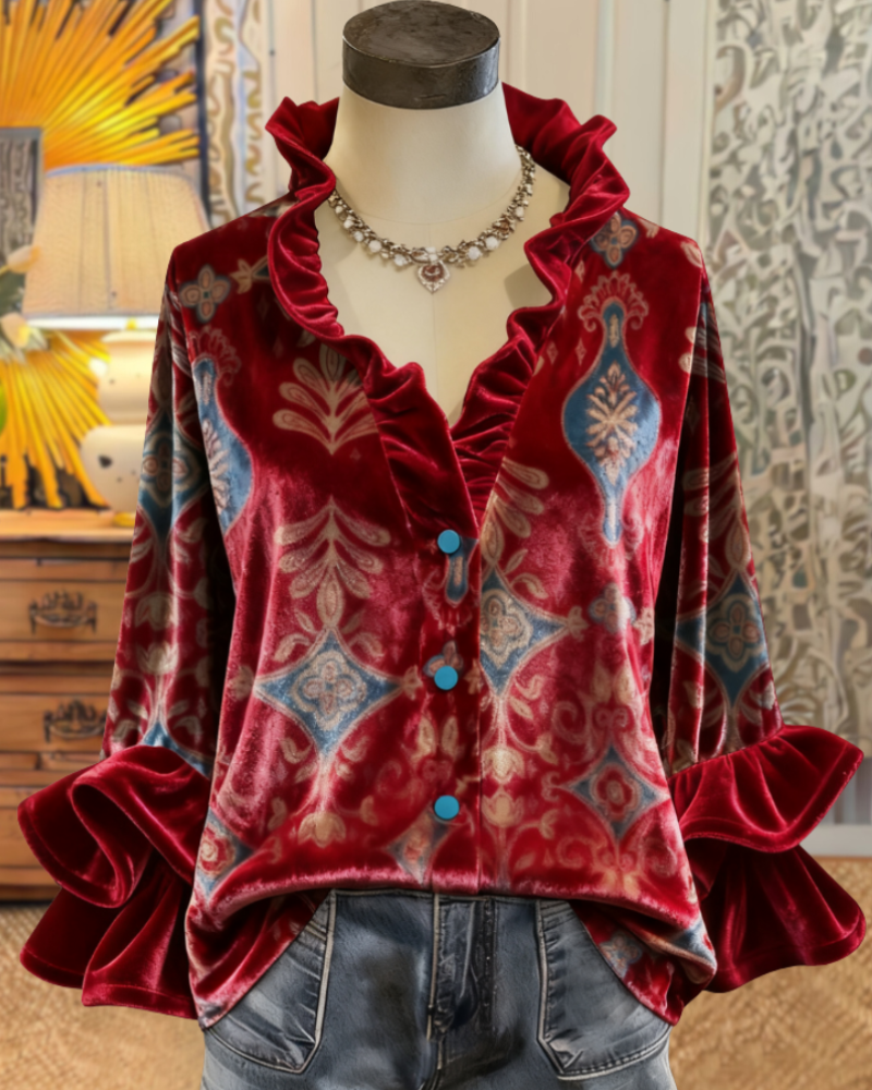 Bohemian Ruffled Velvet Blouse