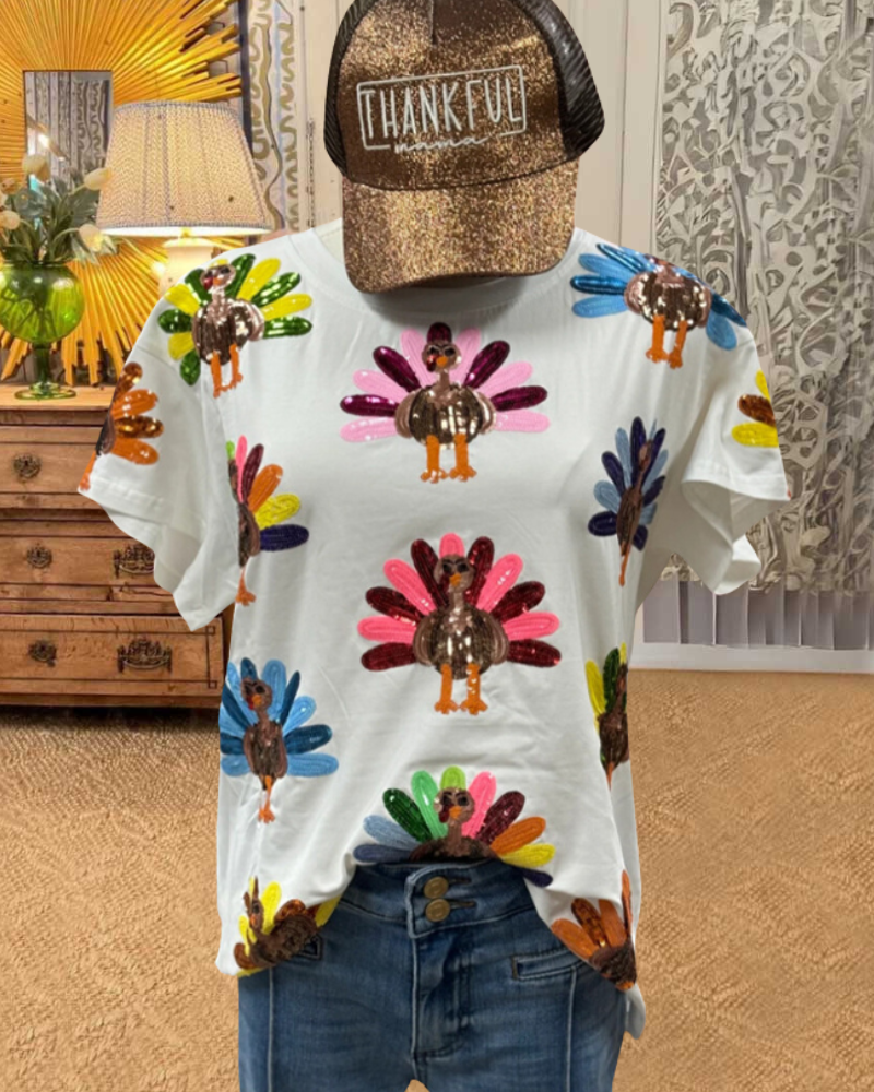 Sequins Turkey Queen Cotton Tee