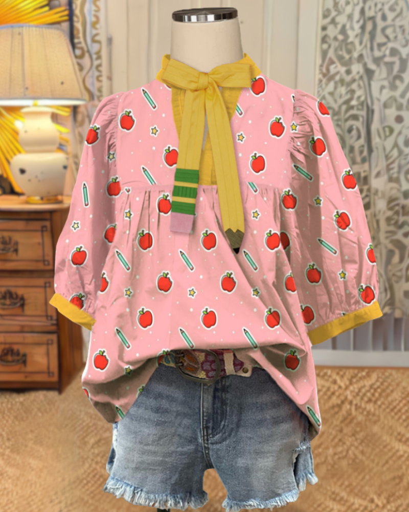 Playful Pencil Apple Bow Top