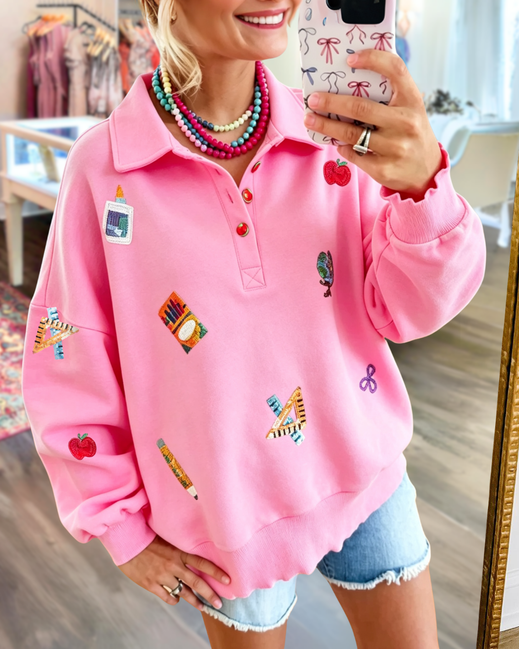 School Supplies Sequined Pullover