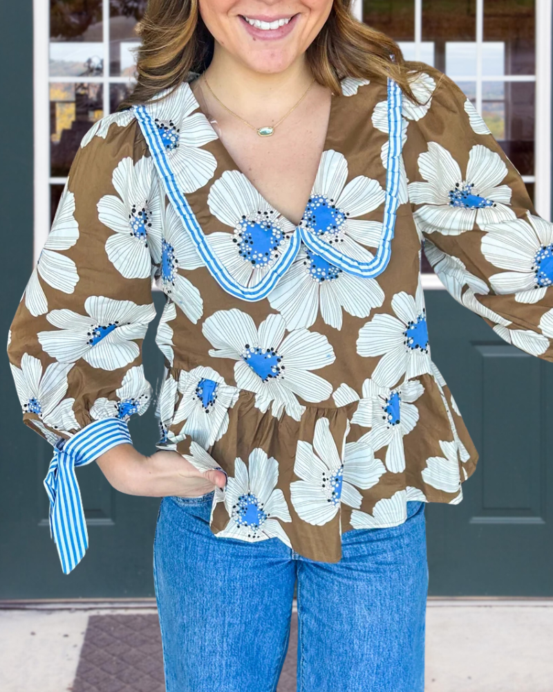 Floral Ruffled Peter Pan Collar Top