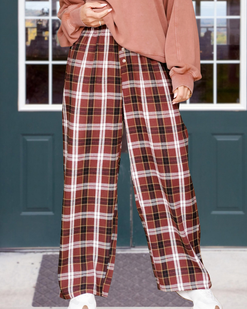 Trendy Plaid Wide-Leg Pants