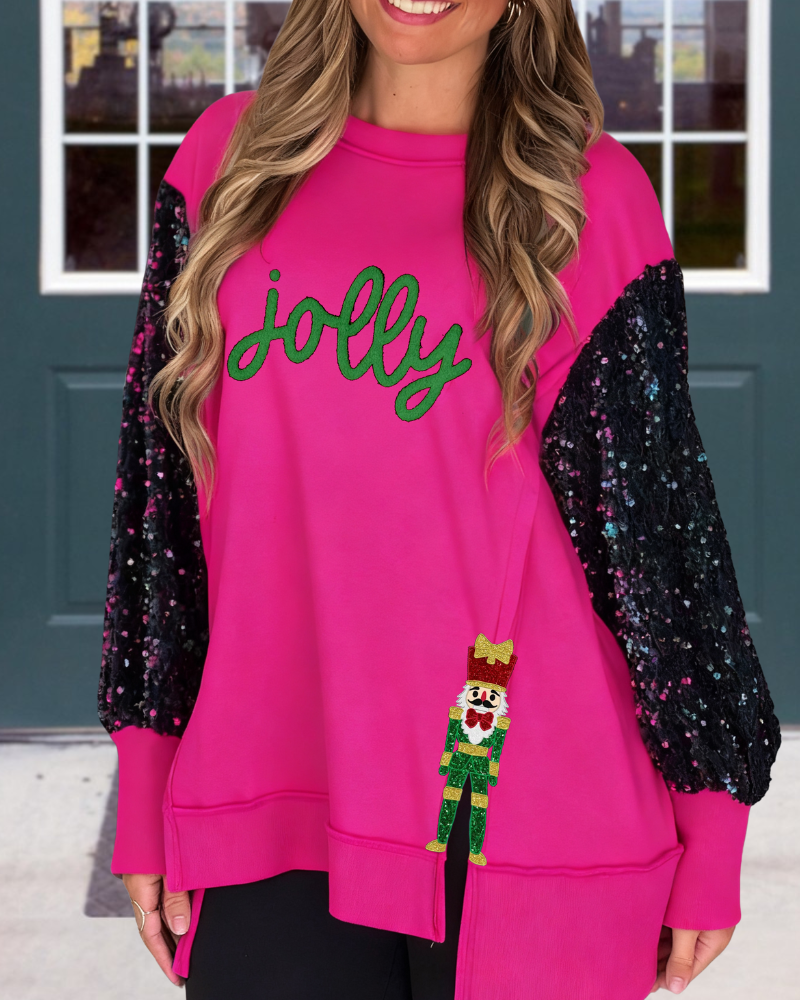 Jolly Nutcracker Soldier Sequin Sweatshirt