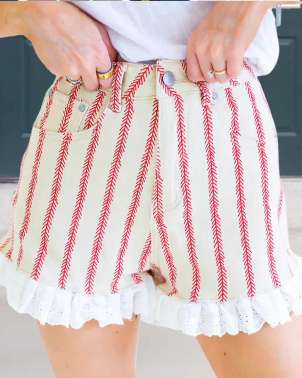 Baseball Striped Ruffle Shorts