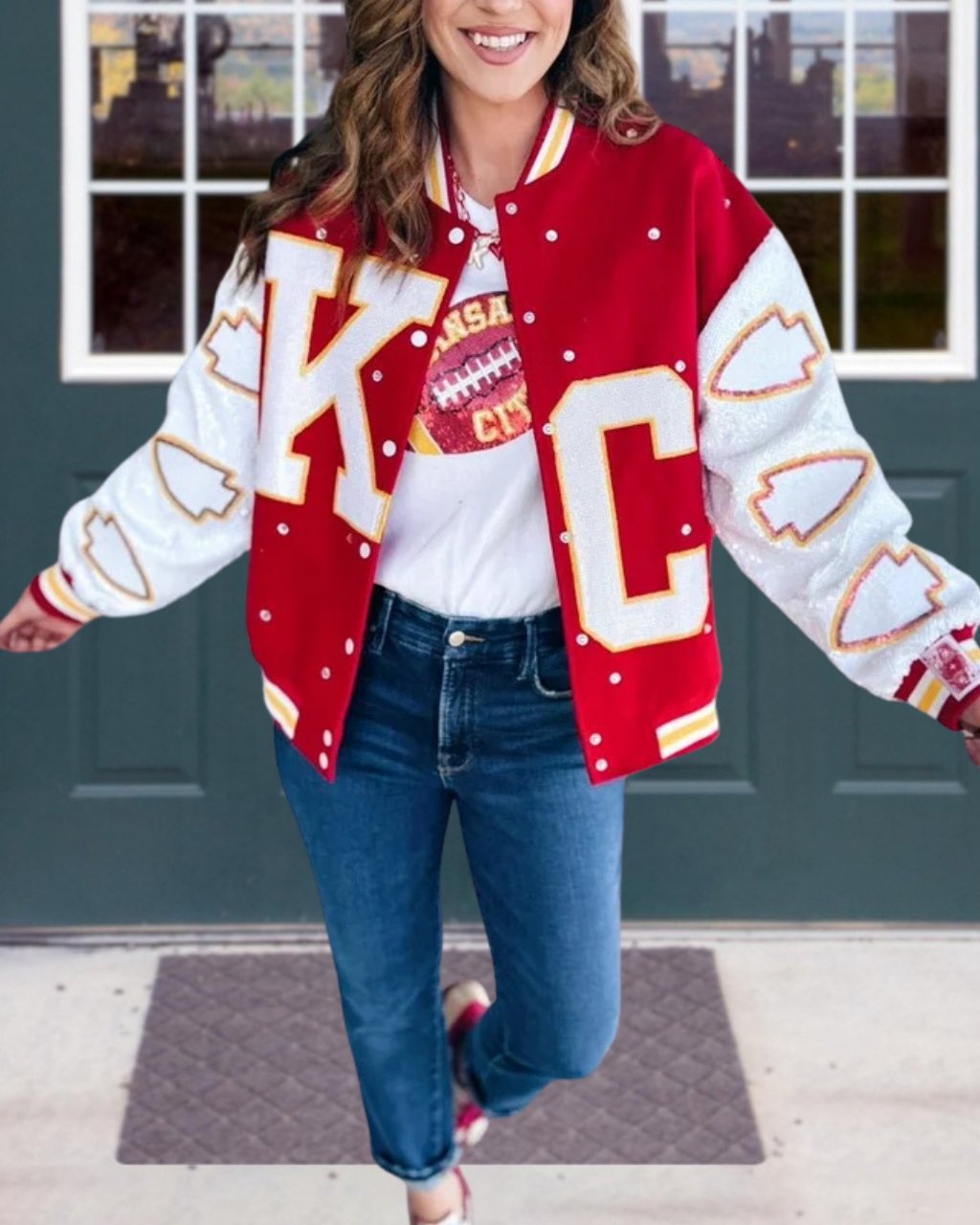 KC Logo Arrow Color-Block Sequins Jacket