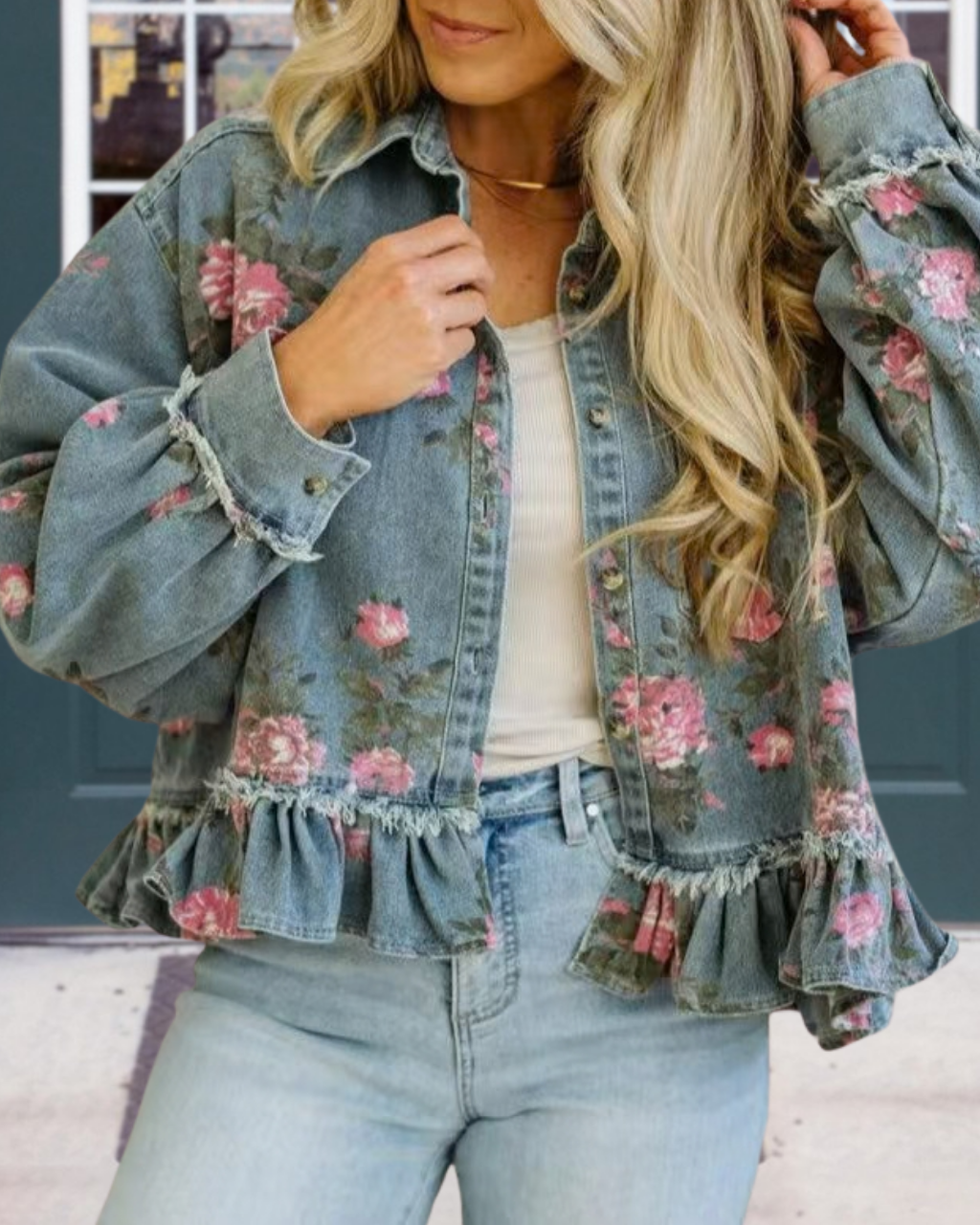 Retro Floral Ruffle Sequined Jacket