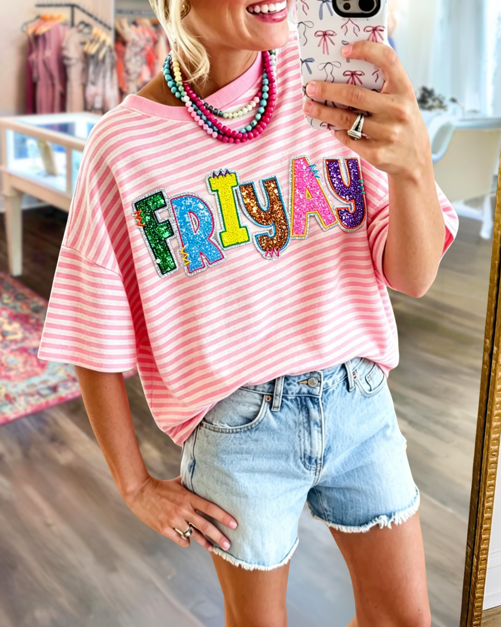 FRIYAY Embroidered Striped T-shirt