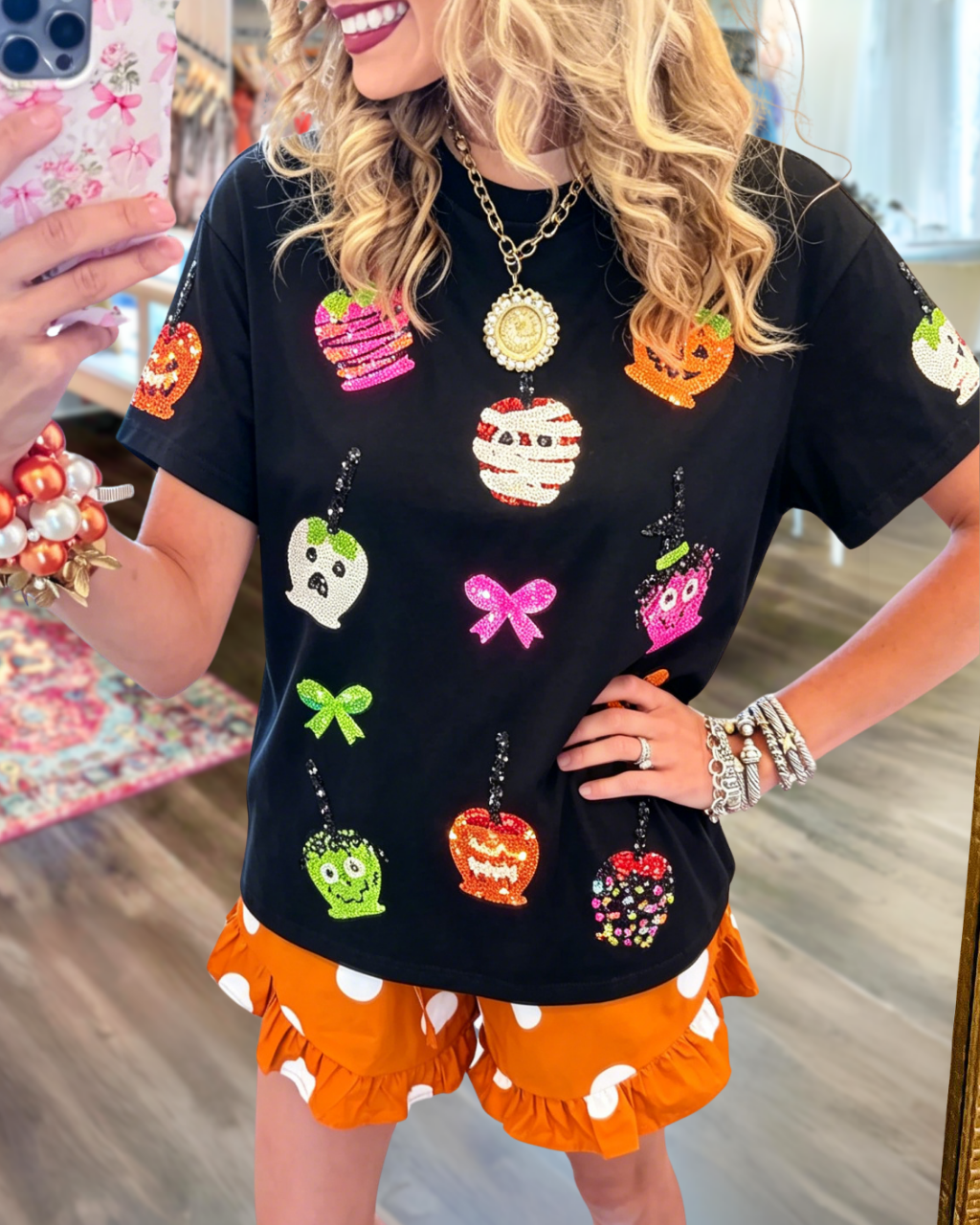 Playful Halloween Candy Sequin Tee