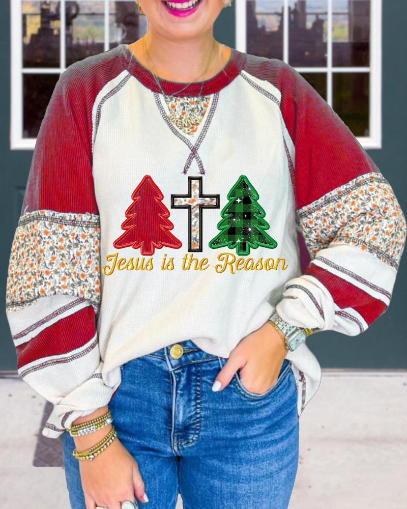 Christmas Tree Patchwork Floral Sweatshirt