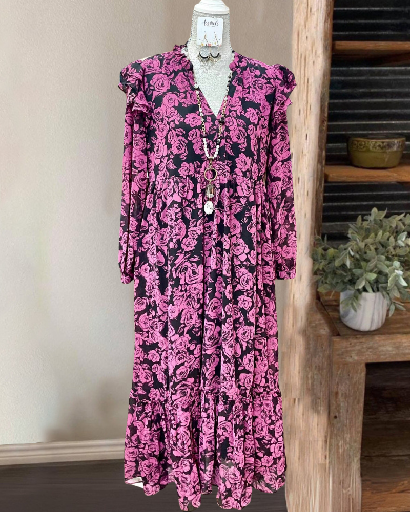 Glam Floral V-Neck Maxi Dress