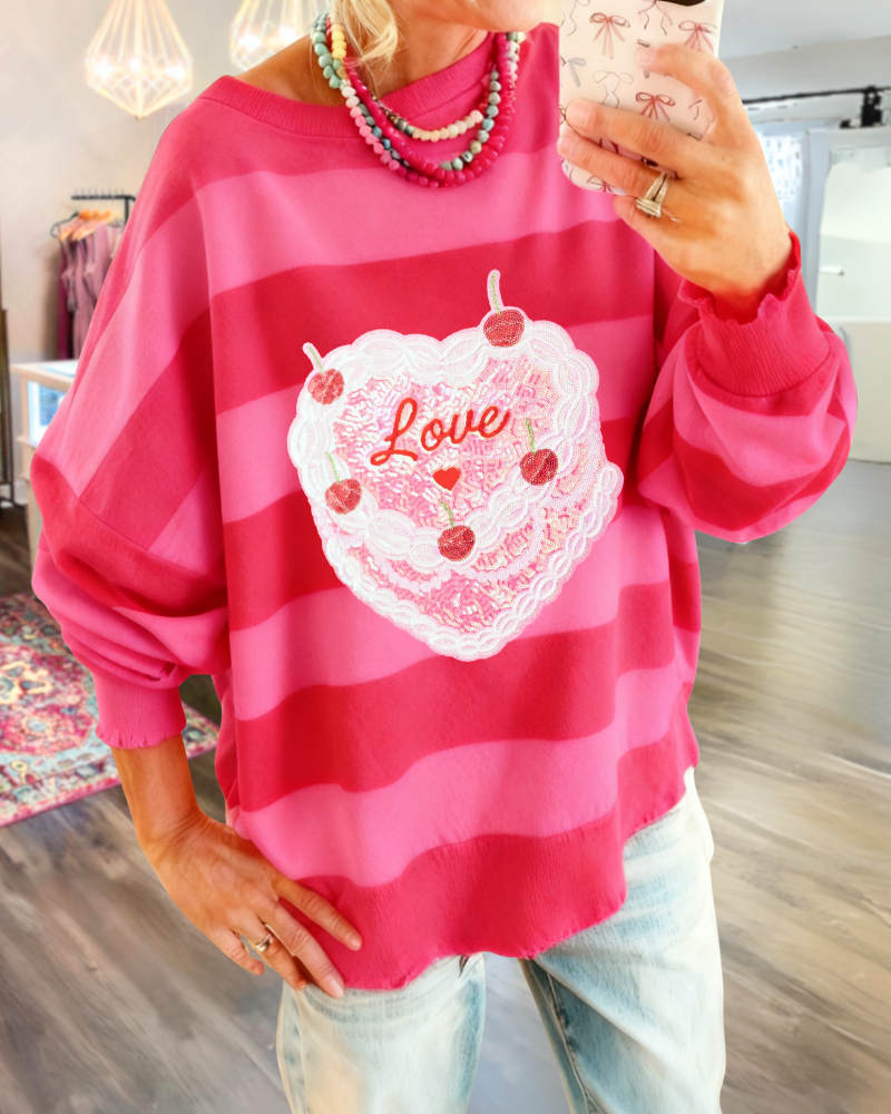 Heart-shaped Cake Color-blocked Sweatshirt