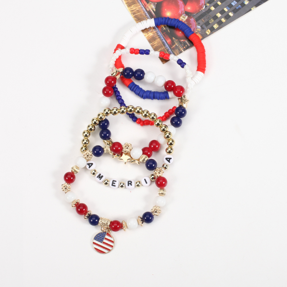 US Flag Pendant Beaded Bracelet