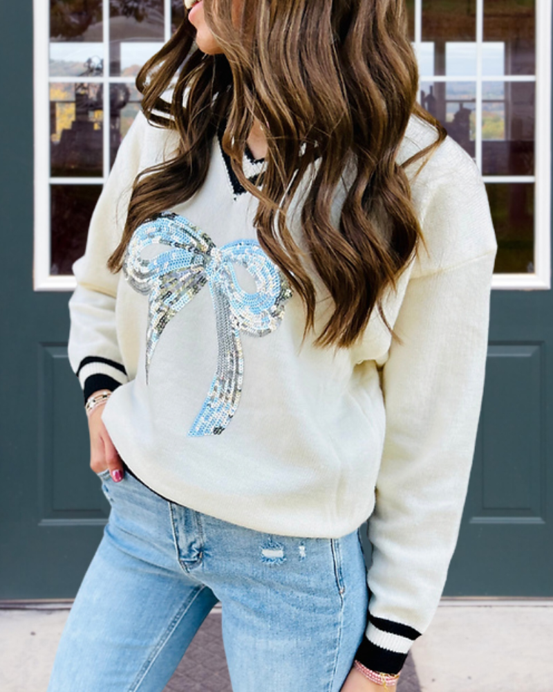 Chic Bow V-Neck Sweater