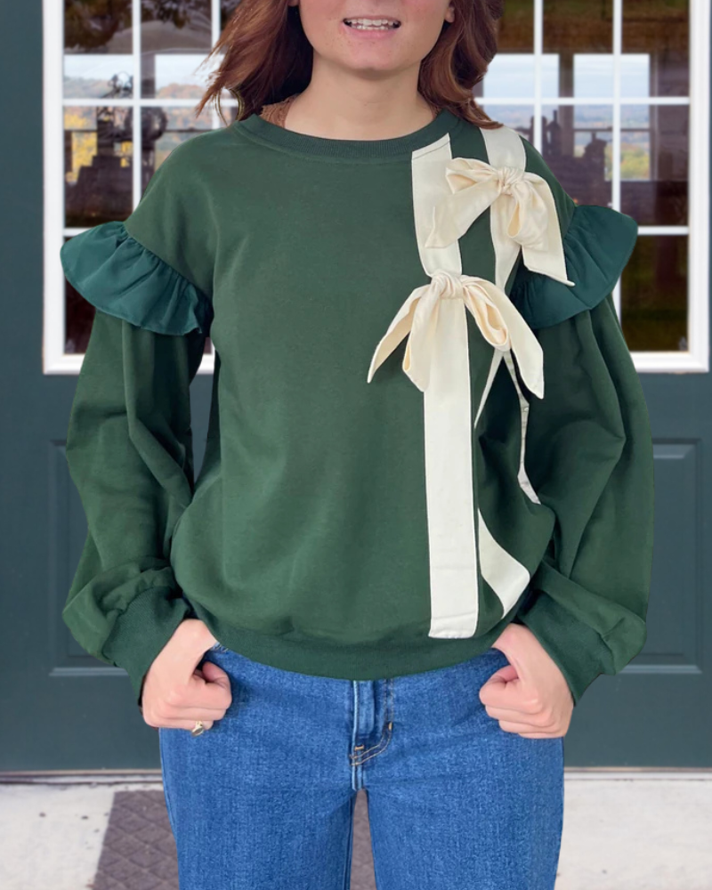 Bow Detail Ribbon Crewneck Sweatshirt