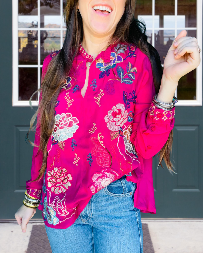 Vibrant Fashionable Floral V-Neck Top