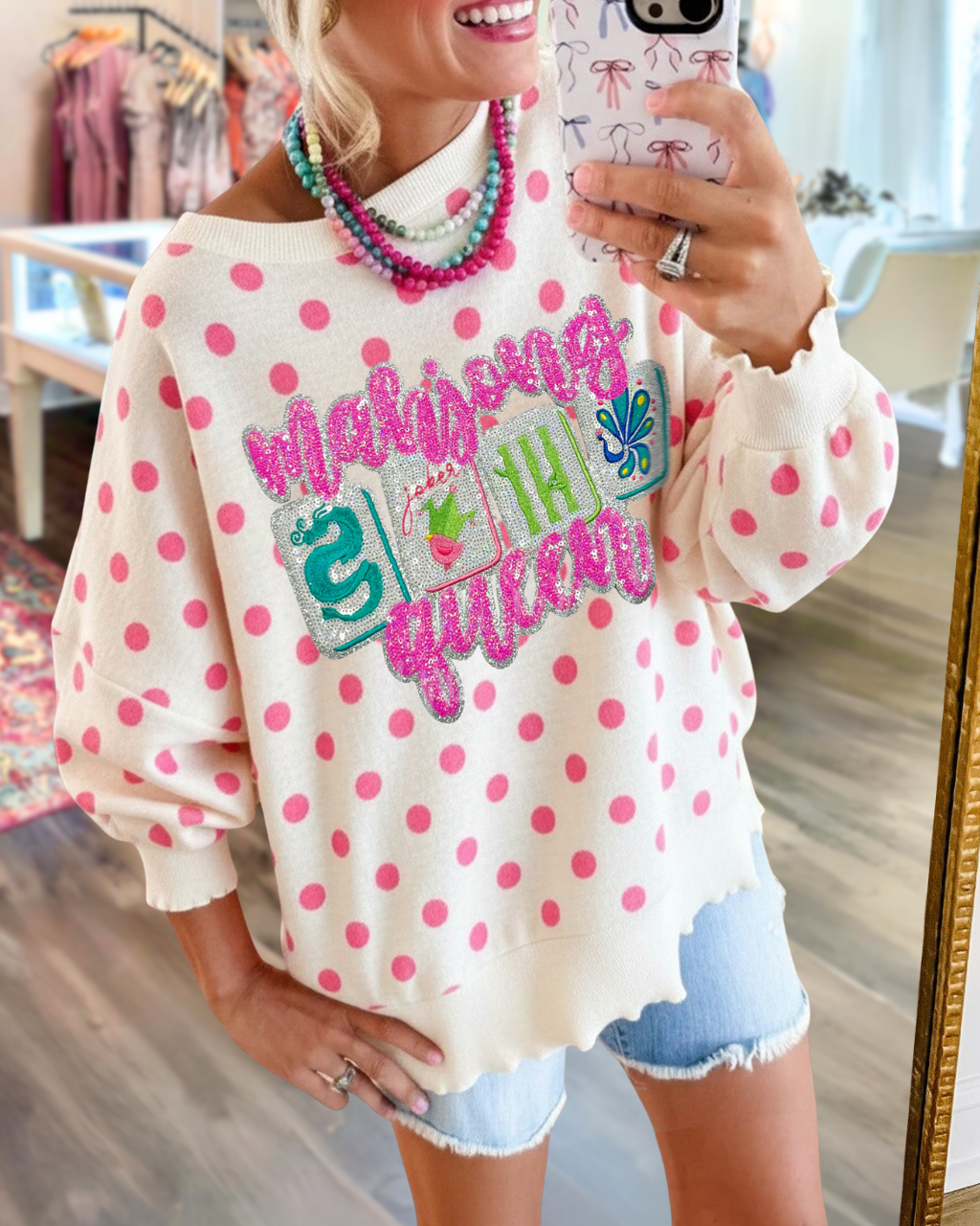 Mahjong Sequined Polka Dot Pullover