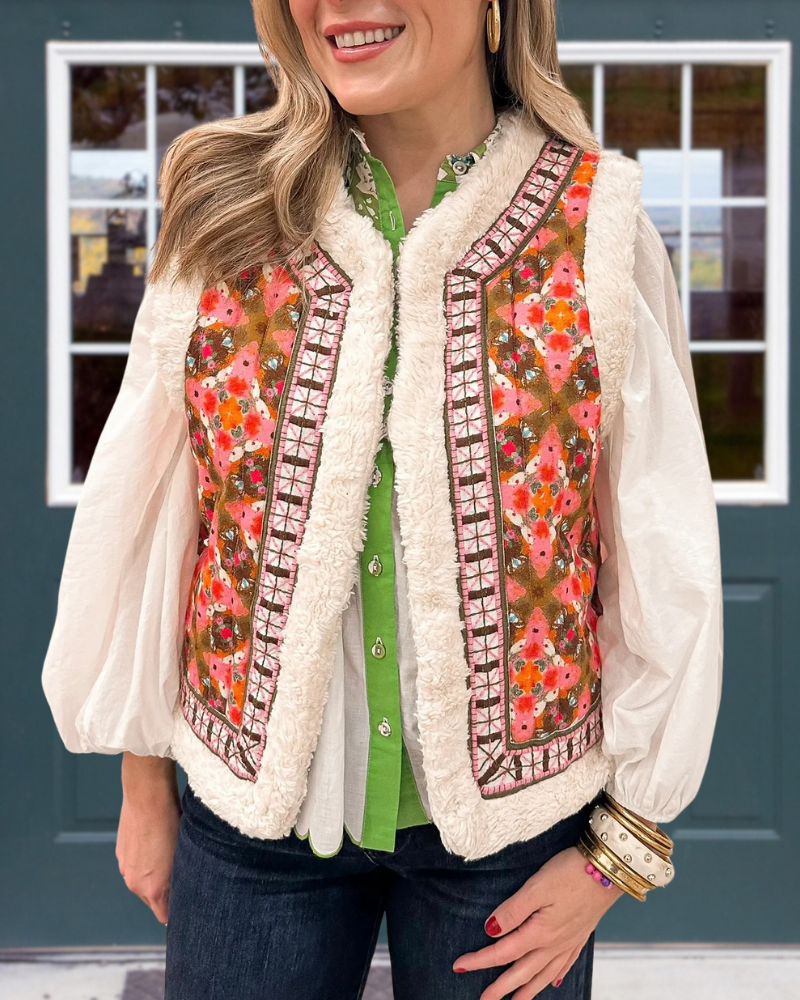 Retro Floral Plaid Vest