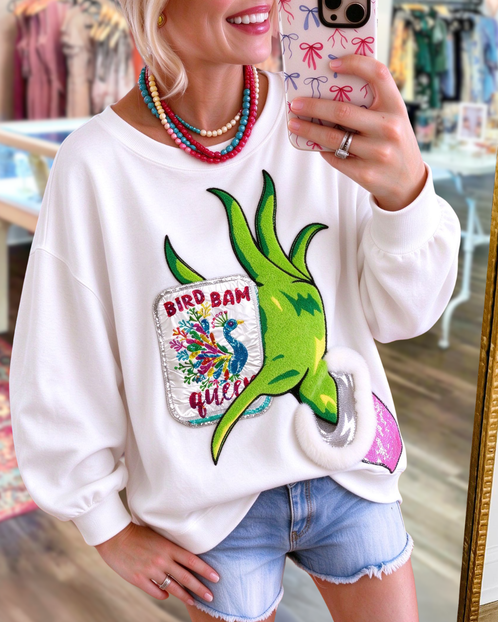 Mahjong Sequined 3D Plush Pullover