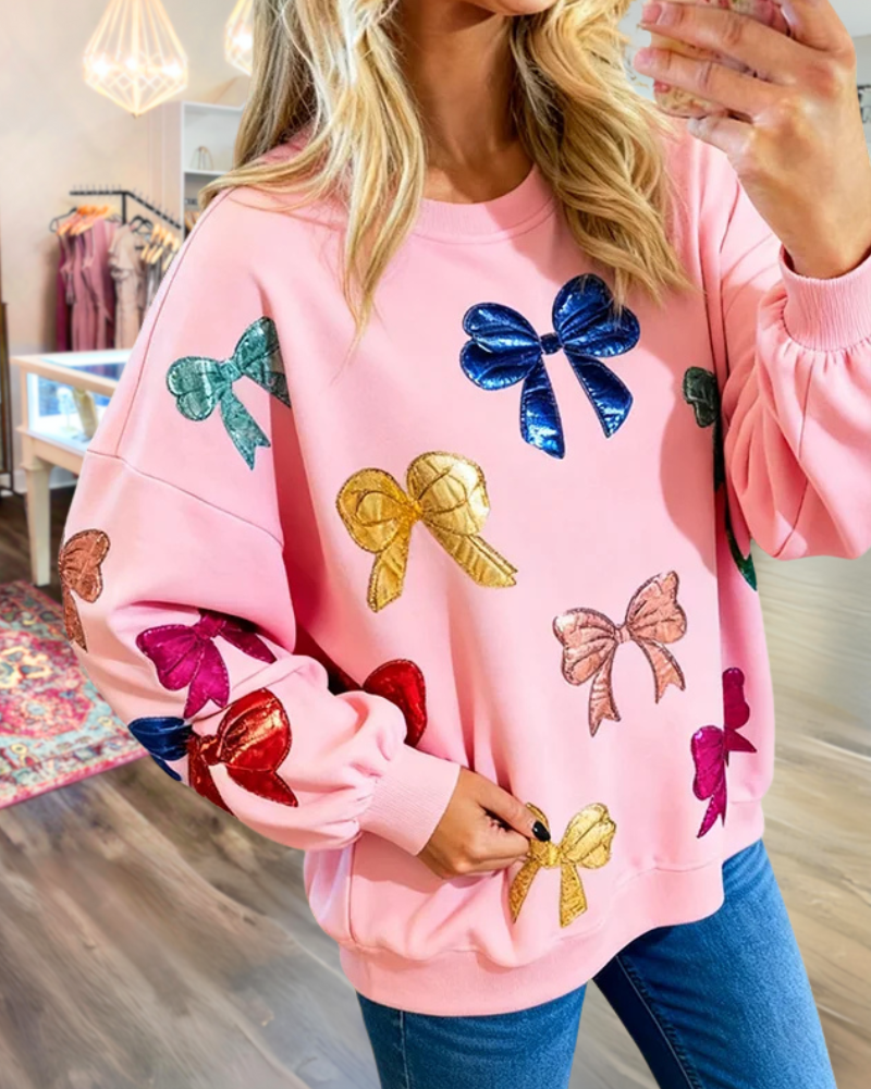 Colorful Bow Embroidered Sweatshirt