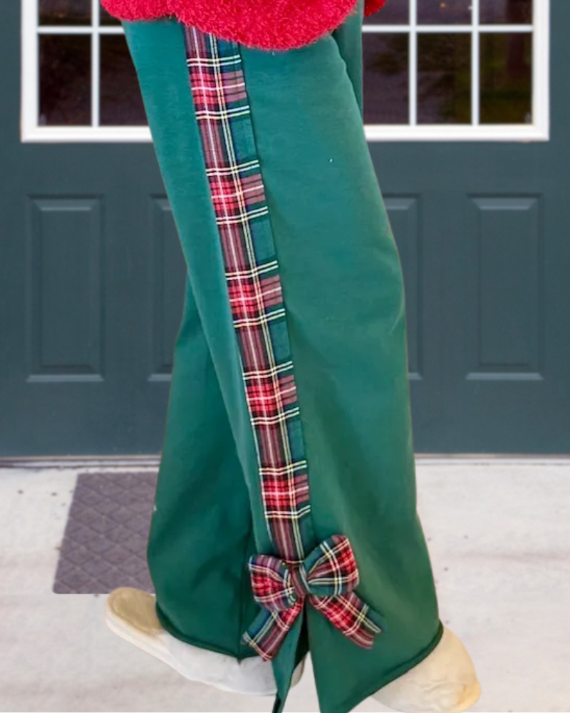 Plaid Bow Wide-Leg Pants
