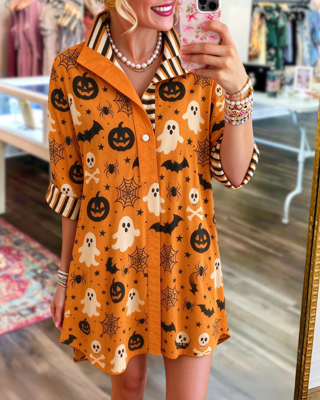 Halloween Fun Pumpkin Ghost Print Dress