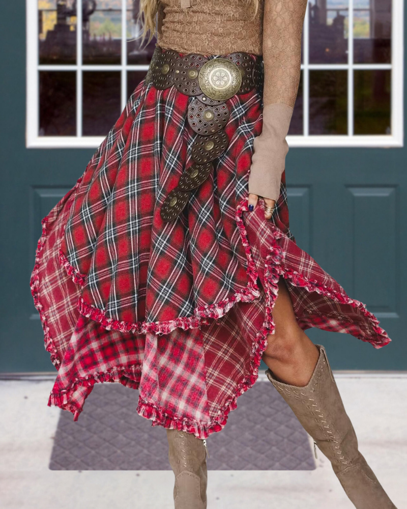 Stylish Plaid Ruffle Skirt