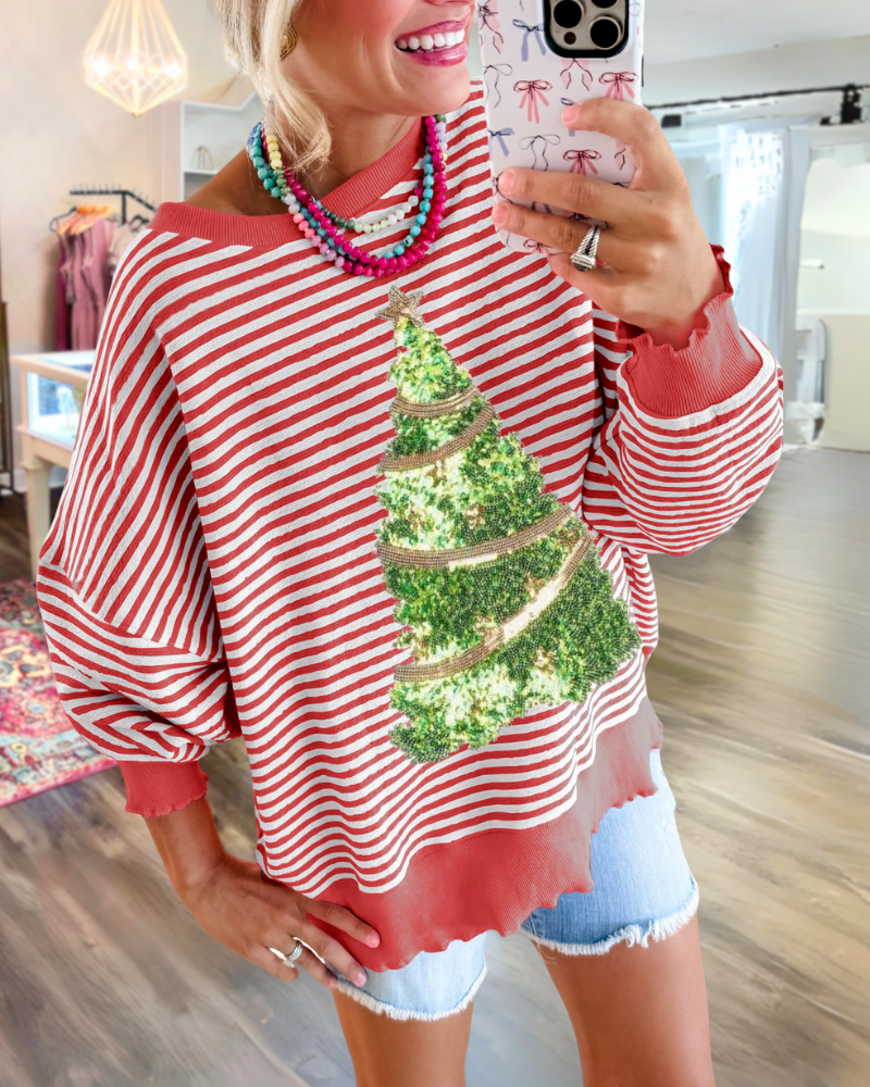 Cozy Sequin Christmas Tree Sweatshirt