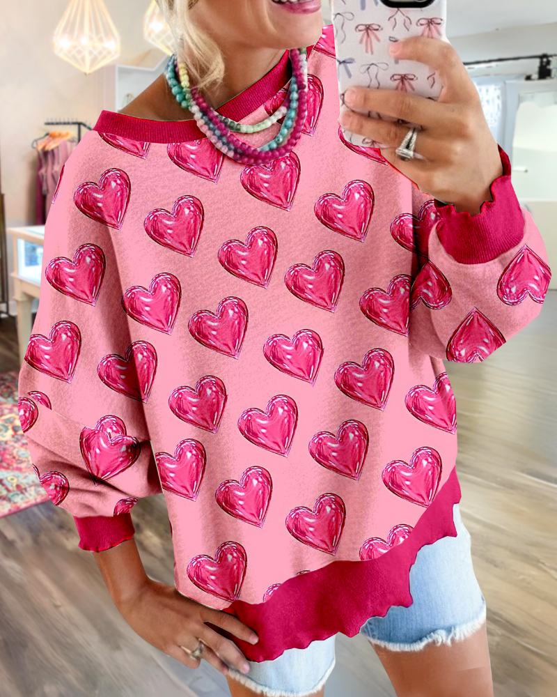 Romantic Heart Print Sweatshirt