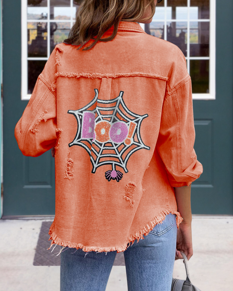 Halloween Sequin Spider Web BOO Jacket