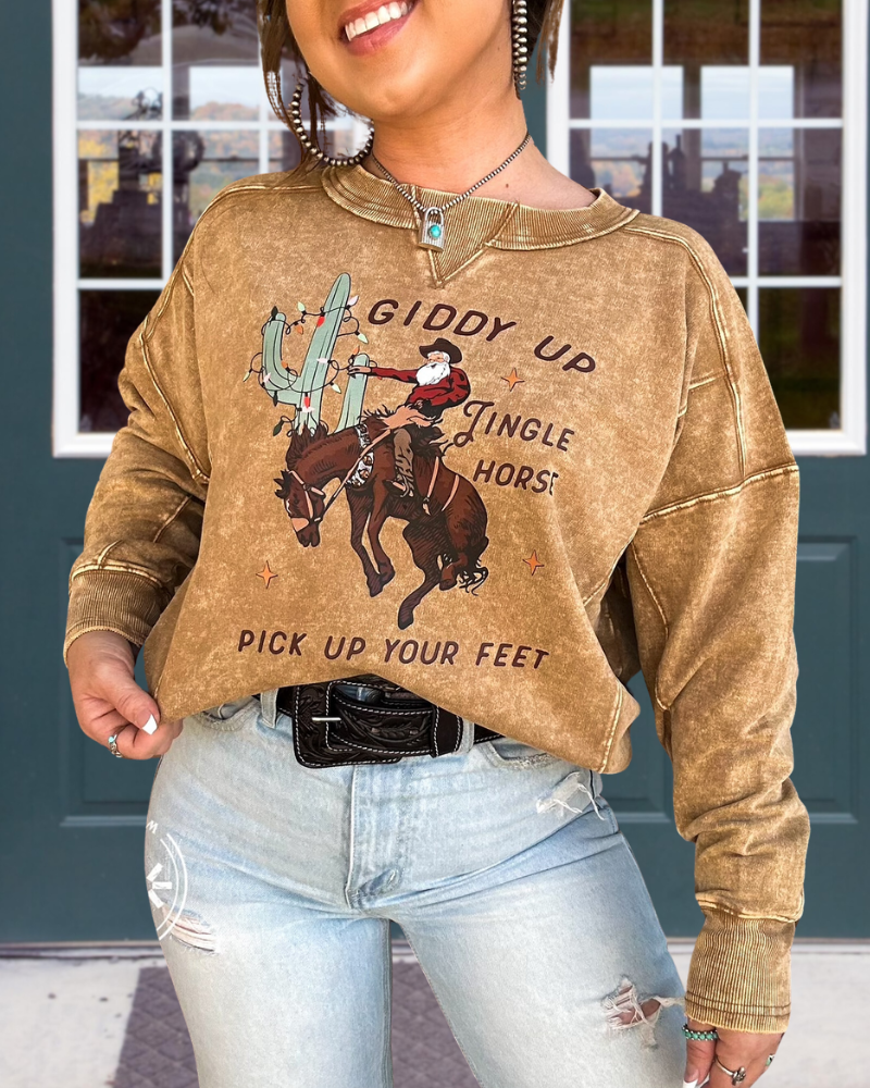 Jingle Horse Washed Distressed Sweatshirt