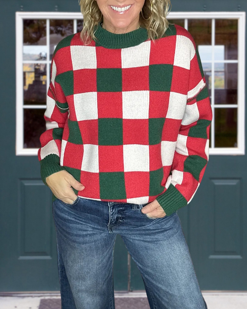 Festive Plaid Crewneck Pullover
