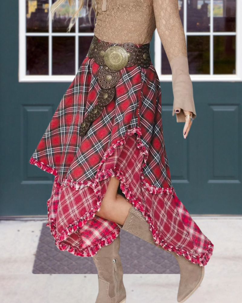 Stylish Plaid Ruffle Skirt