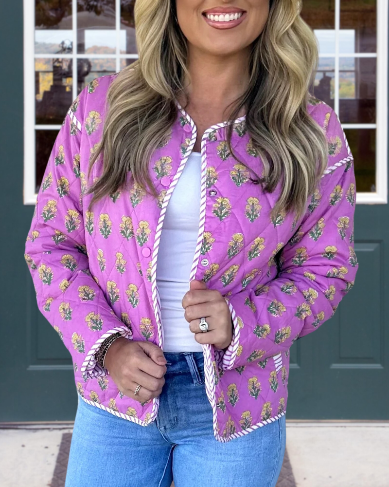 Floral Print Diamond Quilted Jacket